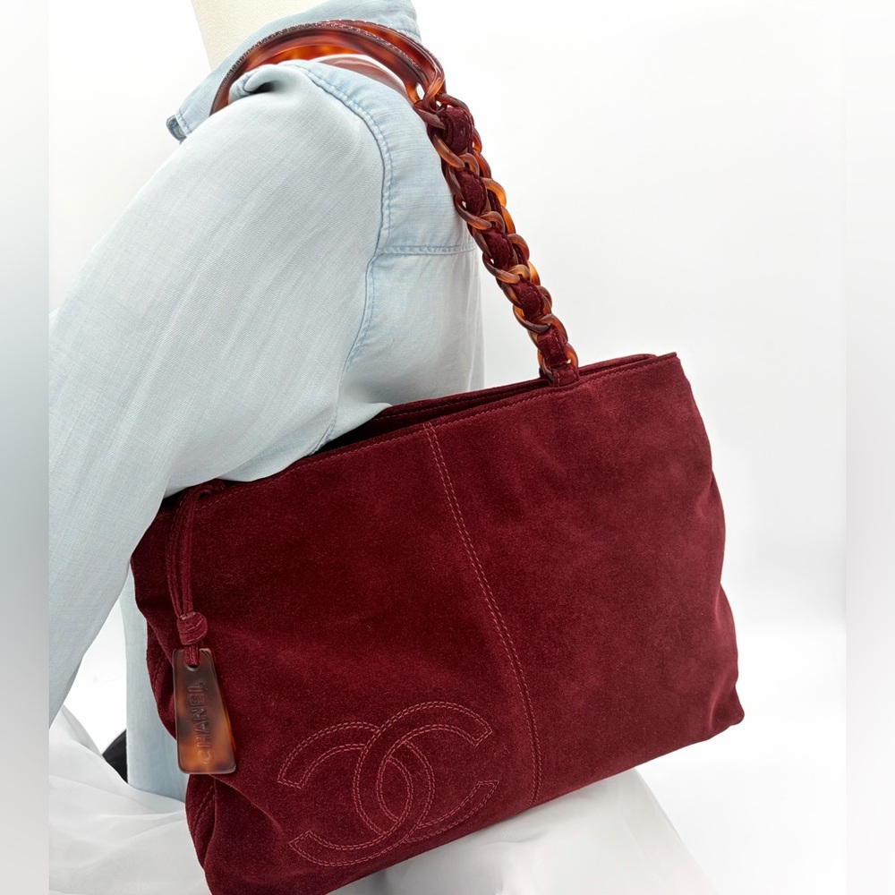 Chanel Suede Tortoiseshell chain and zipper charm